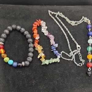 Colorful Charkra Jewelry Set 2 Bracelets, Necklace